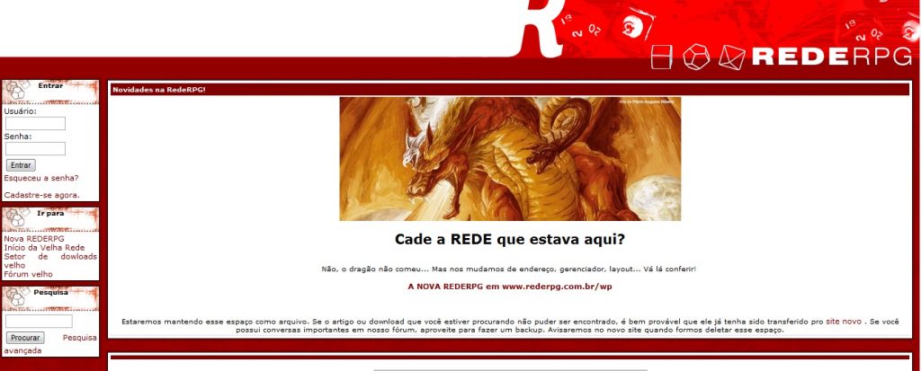 Último visual vermelho da RedeRPG antes do atual.