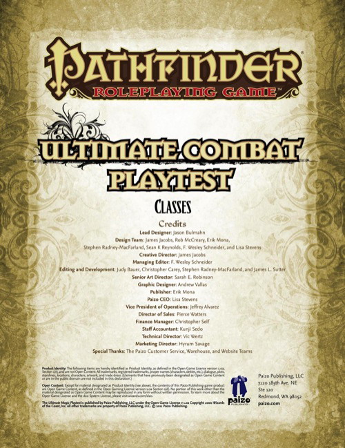 Pathfinder Ultimate Combat Playtest