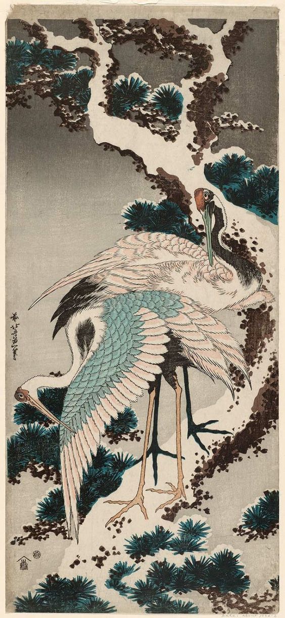 Garças na Neve, de Katsushika Hokusai